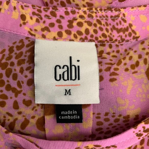 Cabi Leopard Minx Sheer Blouse Top M Lilac Flutter Half Sleeves Button Up - Picture 7 of 7